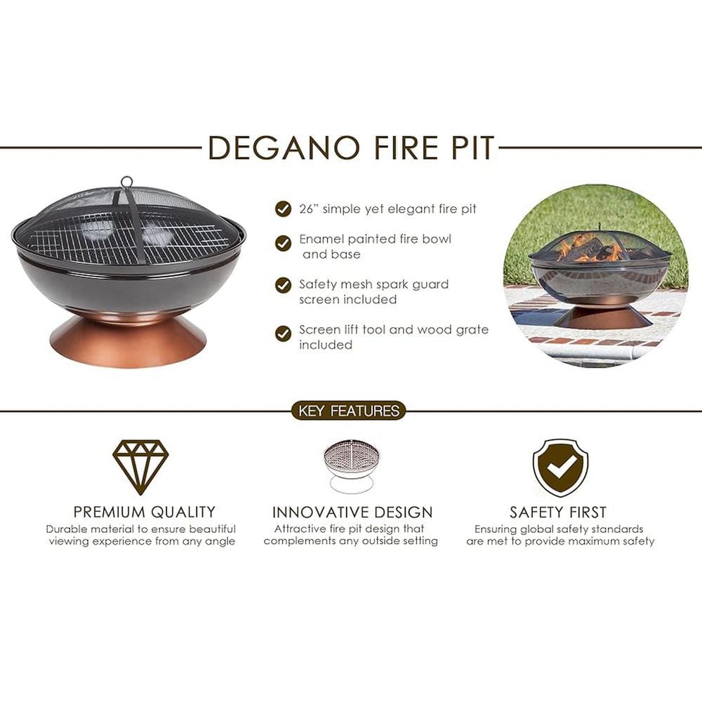 Degano 26" Black and Copper Round Wood Burning Fire Pit