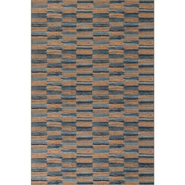 Ravel Stripe Machine Washable Blue 6 ft. x 9 ft. Indoor Area Rug