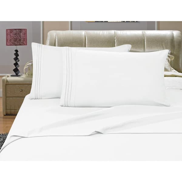 Elegant Comfort 5-Piece White Solid Microfiber King - Split Sheet Set