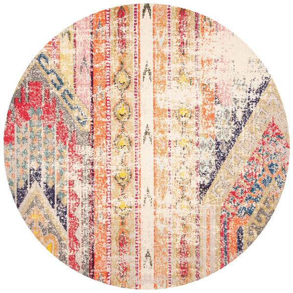 SAFAVIEH Madison Gray/Orange Doormat 3 ft. x 3 ft. Geometric Round Area Rug