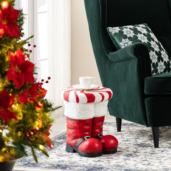 14.5 in. H Christmas MGO Peppermint Boot Stool or Accent Table