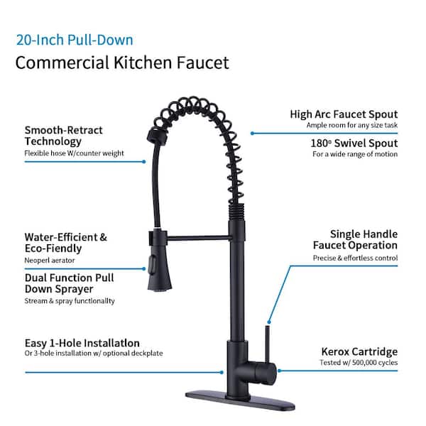 Magic Home Low Lead Commercial Single-Handle Pull-Out Sprayer Kitchen Faucet  with Spot Resistant in Matte Black MS-D0675-MB - The Home Depot