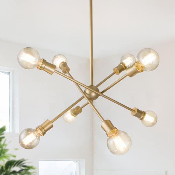Modern 25 in. W 8-Light Gold Chandelier Sputnik Pendant Light for Foyer, Dining Room, Living Room with No Bulb Included