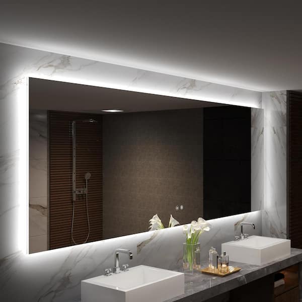 FNEEHY 60 in. W x 36 in. H Large Rectangular Frameless Anti-Fog Backlit LED Light Wall Mount Bathroom Vanity Mirror