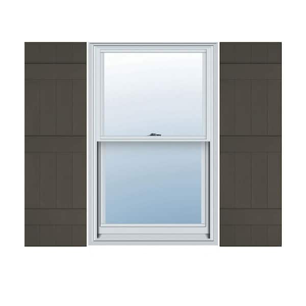 Ekena Millwork 14 in. x 71 in. Lifetime Vinyl Standard Four Board Joined Board and Batten Shutters Pair Musket Brown
