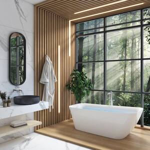 Modern 59 in. Acrylic Soaking SPA Flat Bottom Stand Alone Tub Soaking Tub in White
