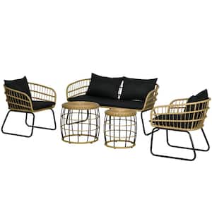 PE Rattan Outdoor Furniture Set 5-Piece Steel Patio Conversation Set with CushionGuard Cushions