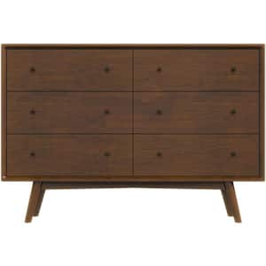 Francesca 6-Drawer Brown Solid Wood Mid-Century Dresser (33 in. x 15.6 in. x 47.1 in.)