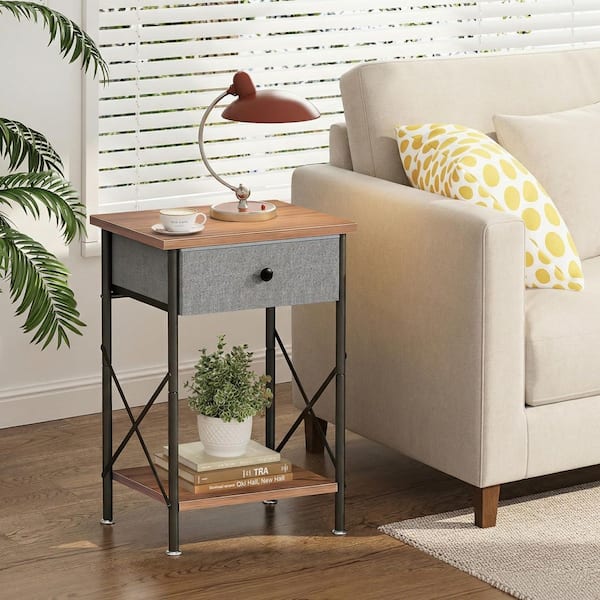 Nightstand with Storage, Bedside Table with Fabric Drawer and Open Shelf for Small Bedrooms, Black End Table