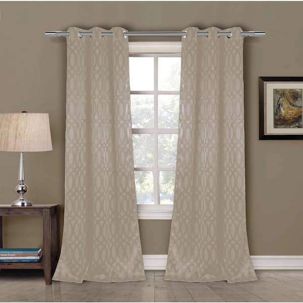 Duck River Taupe Trellis Thermal Rod Pocket Blackout Curtain - 36 in. W x 84 in. L (Set of 2)