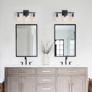 16 in. 3-Light Industrial Iron Bathroom Wall Sconce Light Fixtures,Black Vanity Light with Painted Matte