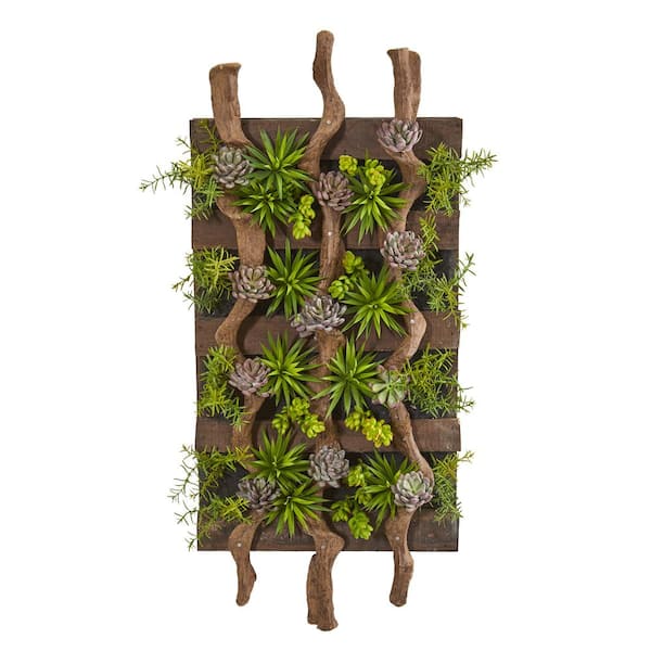 Nearly Natural 41 in. x 19 in. Mixed Succulent Artificial Living Wall 8321