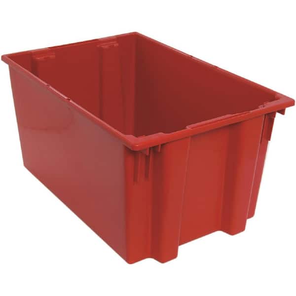 QUANTUM STORAGE SYSTEMS 27 Gal. Genuine Stack and Nest Tote in Red (Lid Sold Separately) (3-Carton)