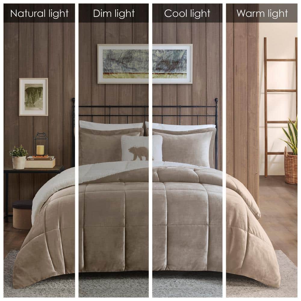 King Taupe/Ivory Reversible Down Alternative Microfiber Comforter Set
