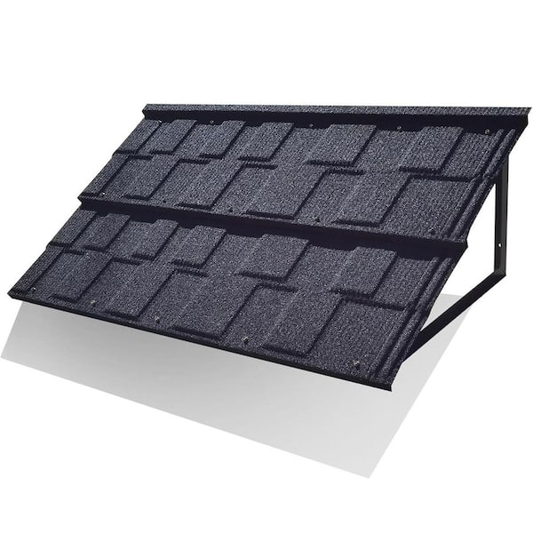 52 in Triangle Steel Frame Tile Shaped Metal Awning for Entrance, Windows, Porches, Balconies Black (31 in H x 27 in D)