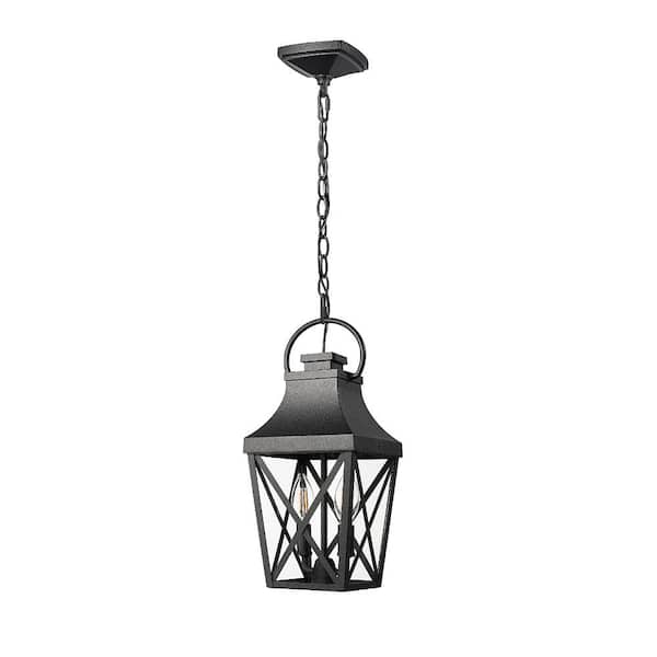 1-Light Black Aluminum Outdoor Weather Resistant Post Light with No Bulb Included, Pendant Hanging Light (1-Pack)