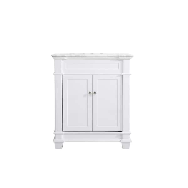 Unbranded Simply Living 30 in. Single Bathroom Vanity in White with Marble Vanity Top in Cararra White