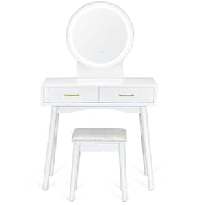 52 in. H x 31.5 in. W x 16 in. D Vanity Dressing Table Set Touch Screen 3-Lighting Modes Mirror Padded Stool