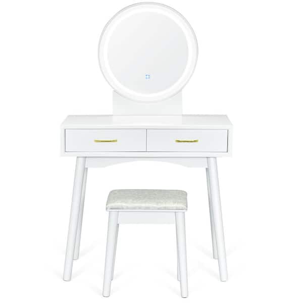 Gymax 52 in. H x 31.5 in. W x 16 in. D Vanity Dressing Table Set Touch Screen 3-Lighting Modes Mirror Padded Stool