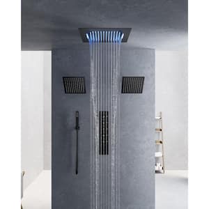 5-Spray 20 in. Ceiling Mount LED Music Dual Shower Head Fixed and Handheld Shower Head and in Matte Black