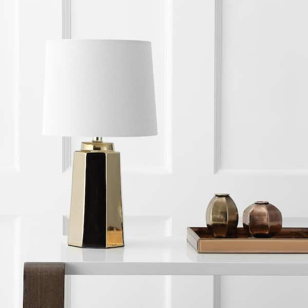 Parlon 17.25 in. Plated Gold Table Lamp with Off-White Shade