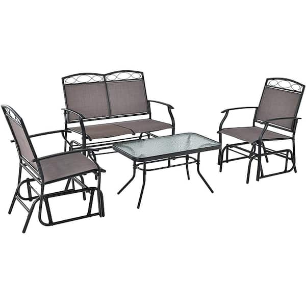 Costway 4-Piece Metal Patio Conversation Set Swing Rocking Chair Table Heavy-Duty Outdoor