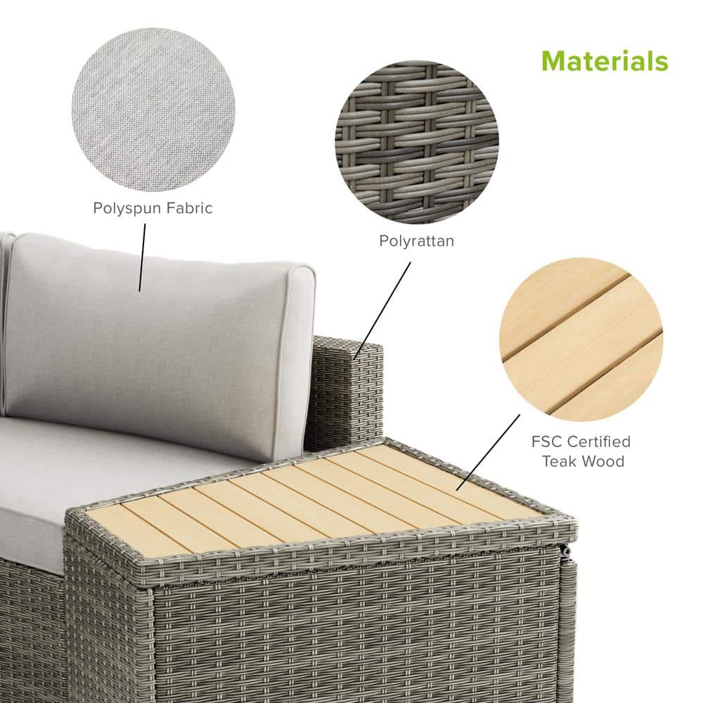 Gray Aluminum 6-Piece Outdoor Sectional with Fire Pit