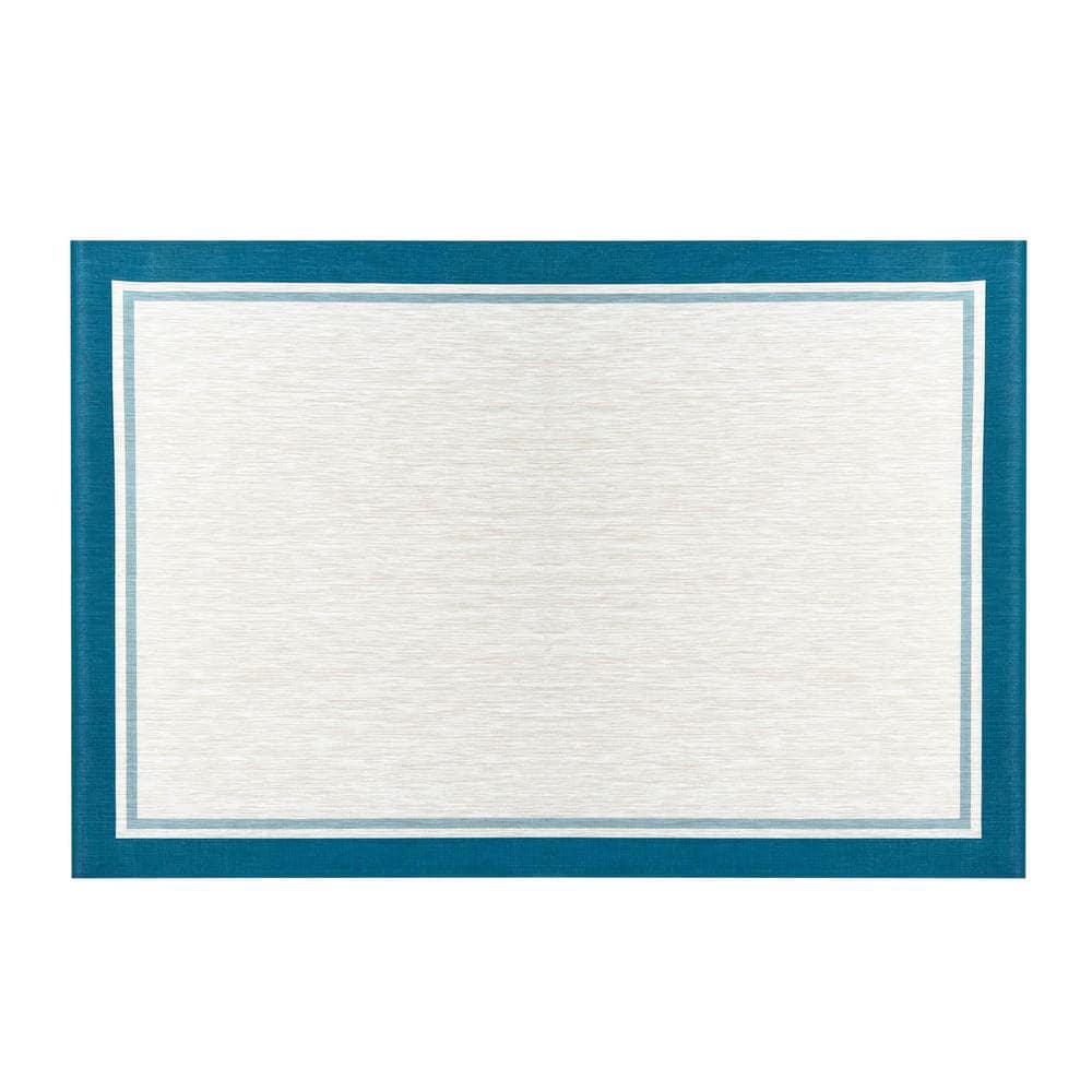 Valden Blue Woven Vinyl Home Kitchen Mat Waterproof Area Rug for Indoor/Out