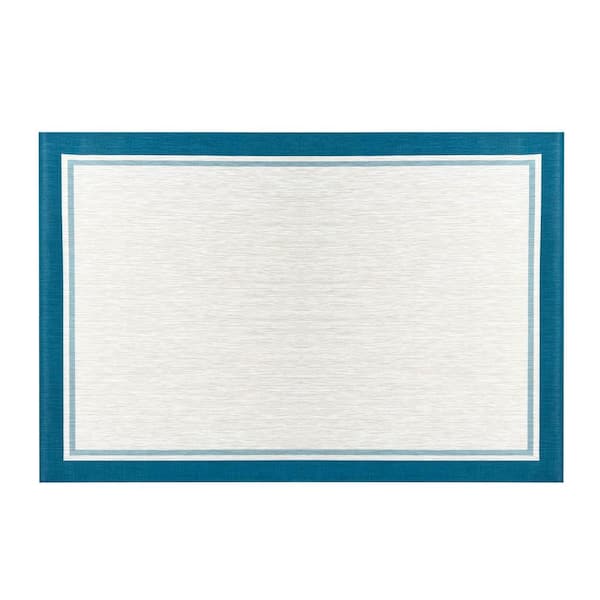 Unbranded Valden Blue Woven Vinyl Home Kitchen Mat Waterproof Area Rug for Indoor/Outdoor 48 in. x 72 in.