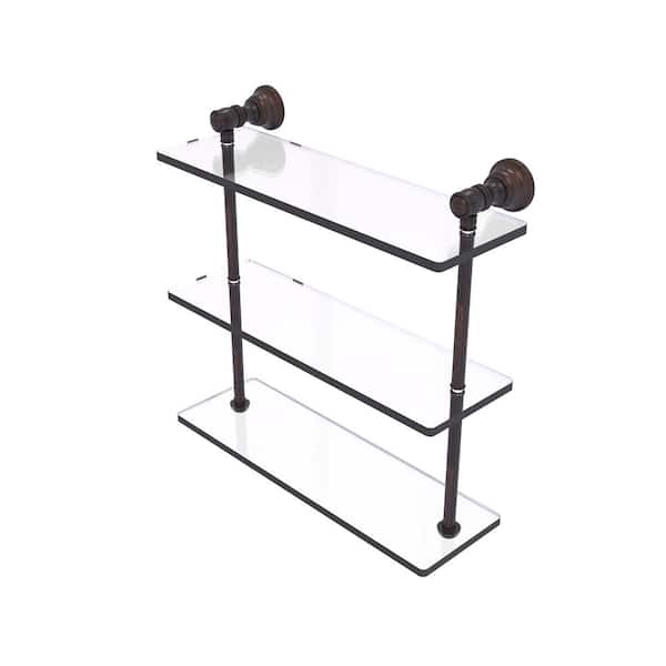 Allied Brass Carolina 16 in. W x 16 in. H x 5.54 in. D Brass Rectangular Triple Glass Shelf in Venetian Bronze