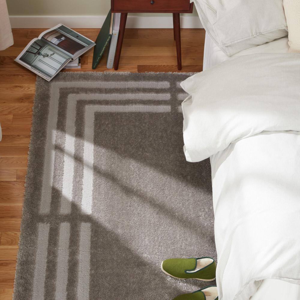 Cloud Shag Gray Geometric Polyester Rectangular Area Rug
