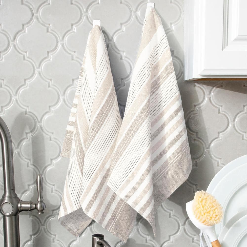 Dual-Sided Beige and Cream Terry Cotton Kitchen Towel Set