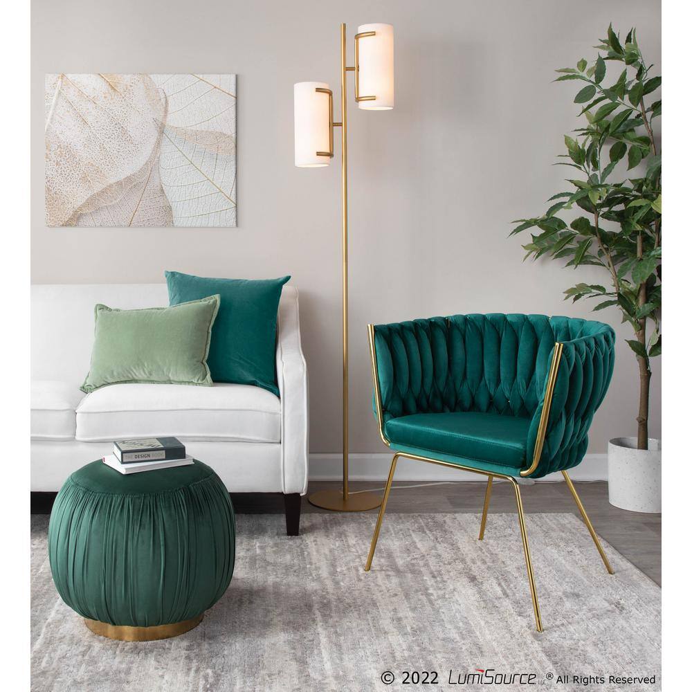 Green Velvet Barrel Accent Chair with Gold Metal Legs
