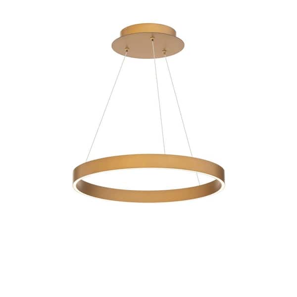 Sirius 18 in. 36-Watt 1-Light Aged Brass Standard Integrated LED Pendant Light Glass Shade 3000K