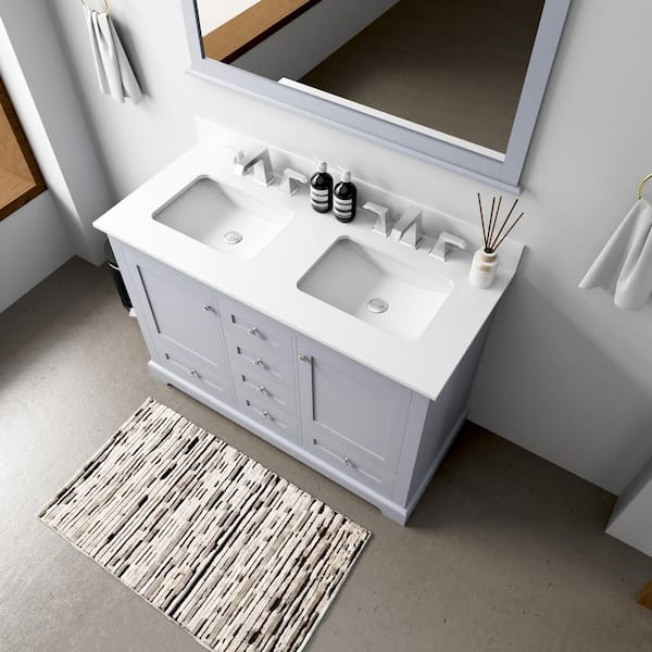 Dukes 48 in. W x 22 in. D Dark Grey Double Bath Vanity, Cultured Marble Top, and 46 in. Mirror