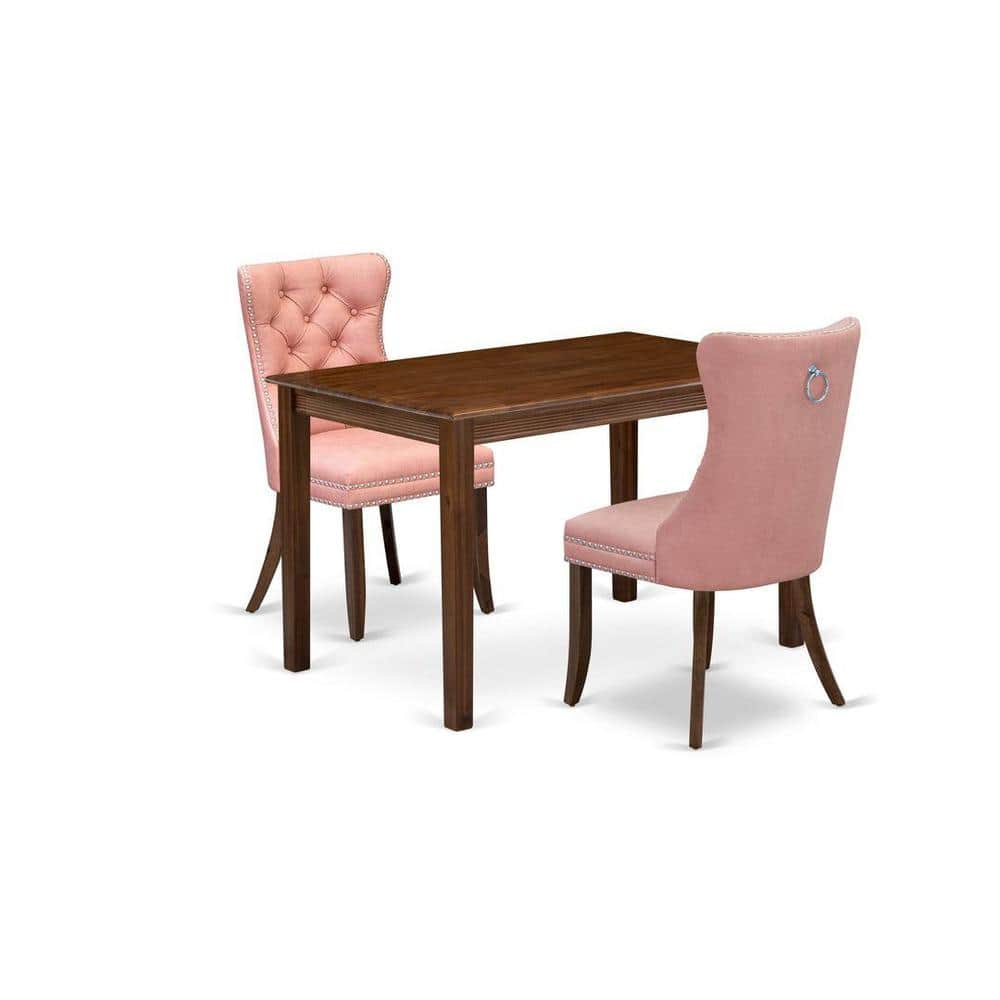 3-Piece Antique Walnut Finish Rectangular Solid Wood Top Dining Table Set