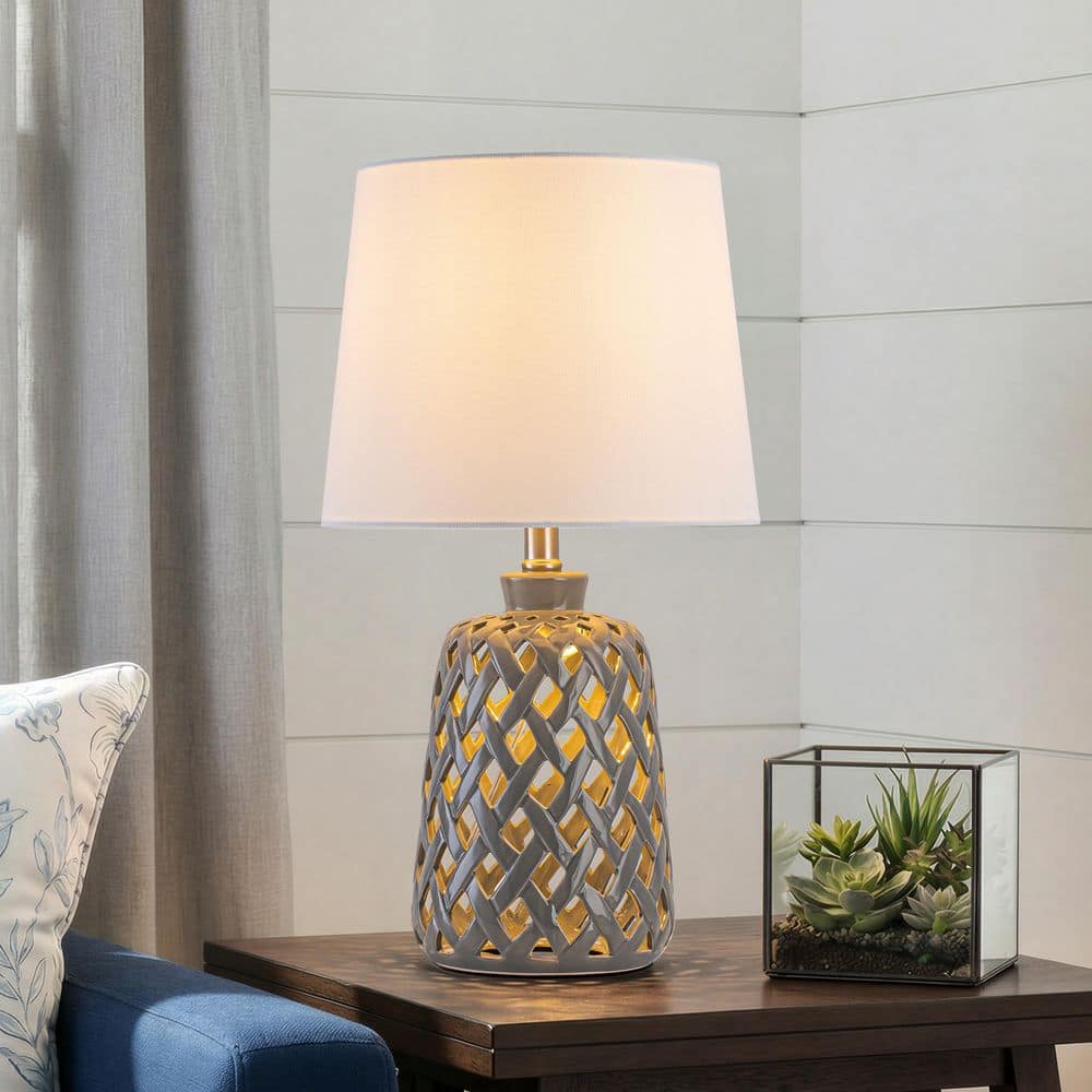 20 in. Gray Ceramic Table Lamp with Hollow Cut-Out Design, 3 Lighting Modes and White Linen Shade, 1-Light E26 Base price history on PriceWatchPro