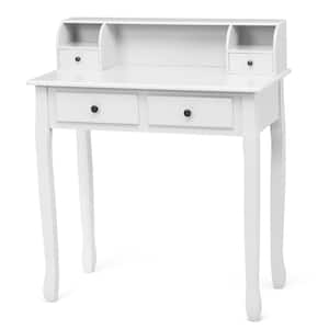 31.5 in. White Rectangle Wood 4-Drawer Writing Desk