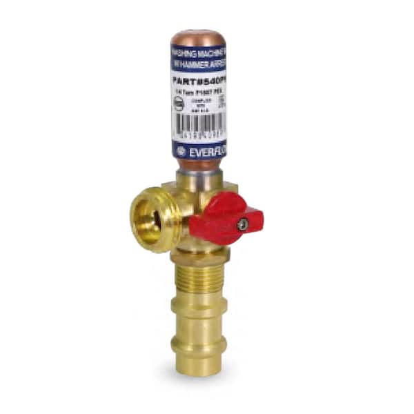 The Plumber's Choice 1/2 in. Press x 3/4 in. MHT Brass Washing Machine Replacement Valve with Hammer Arrestor Red- for Hot Water Supply