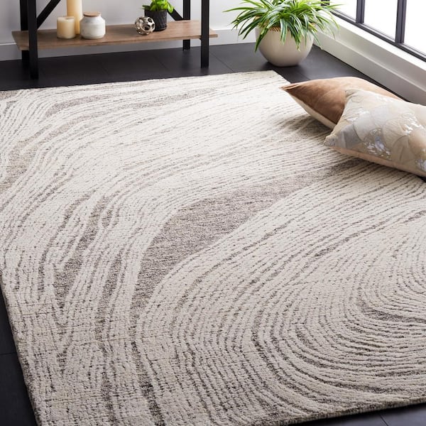 Abstract 2 ft. x 4 ft. Charcoal/Ivory Classic Marble Area Rug