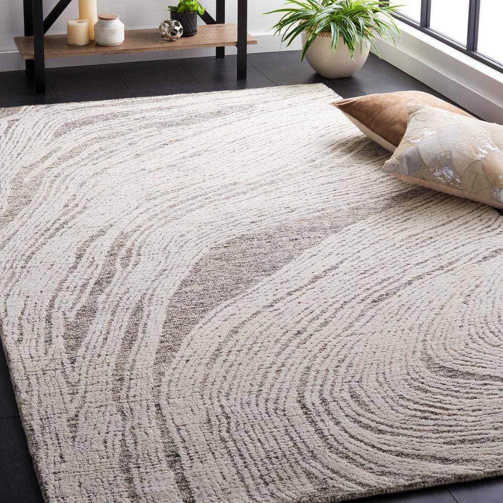 Ivory and Gray Abstract 4' x 6' Hand-Tufted Wool Area Rug