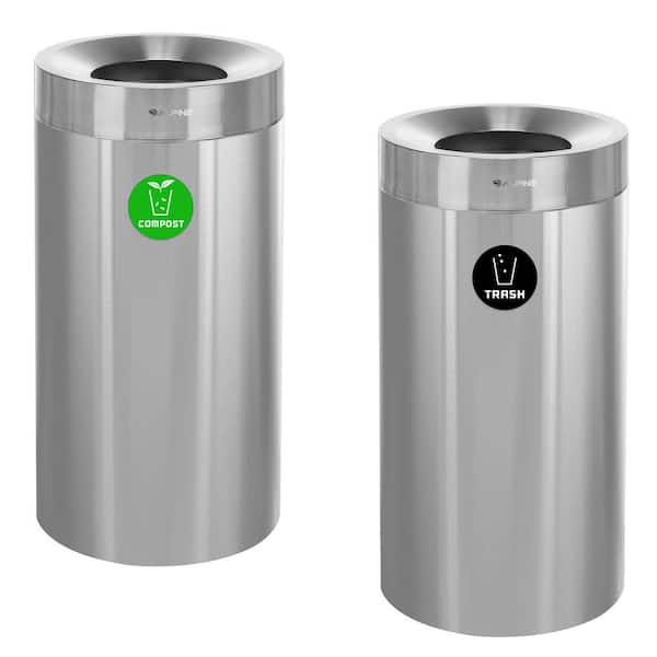 27 Gal. Stainless Steel Open Top Compost Kitchen and Commercial Vented Trash Can (2-Pack)