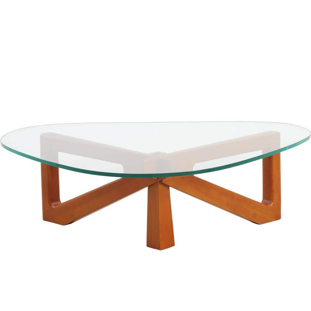 Light Walnut Triangular Glass Top Coffee Table