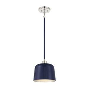 9 in. W x 9 in. H 1-Light Navy Blue and Polished Nickel Standard Pendant Light with Navy Blue Metal Shade