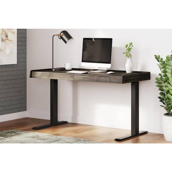 Signature DESIGN BY ASHLEY Zendex 54.63 in. Rectangular Dark Brown MDF 2-Drawer Adjustable Height Desk