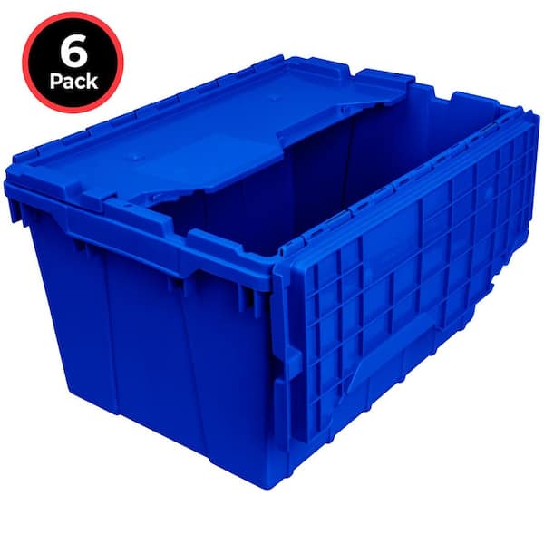 12 Gal. Attached Lid Container in Blue (6-Pack)