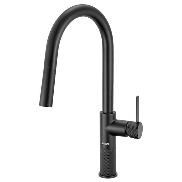 Isola Matte Black 17.75 in. H Single Handle Modern Knurled Pull Down Sprayer Kitchen Faucet with 360° Spout Swivel