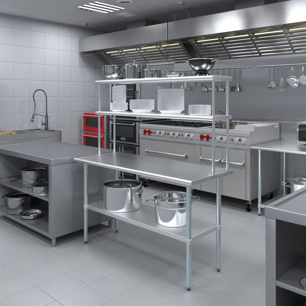 60" Stainless Steel Double-Tier Adjustable Kitchen Shelf