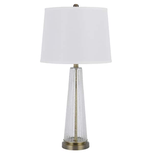 CAL Lighting Huxley 30 in. Height Antique Brass Metal Gourd Table Lamp Set for Living Room with Fabric Shade