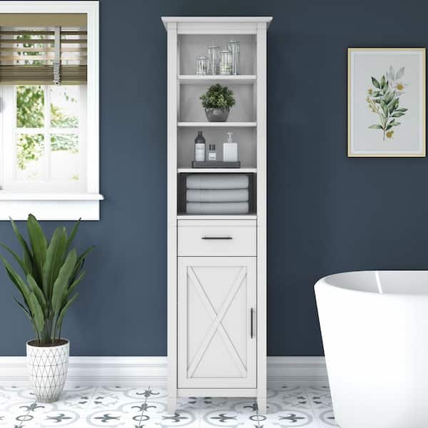Key West 18.9 in. W x 15.67 in. D x 68.11 in. H White Particle Board Freestanding Linen Cabinet in White Ash